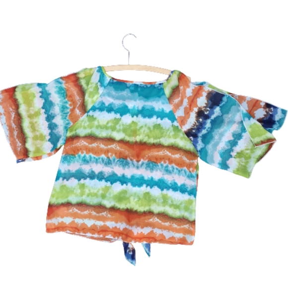 BY & BY Rainbow Ombre Sheer Cutout Butterfly Sleeve Weird Girl Phoebe Buffay Top - Picture 6 of 14